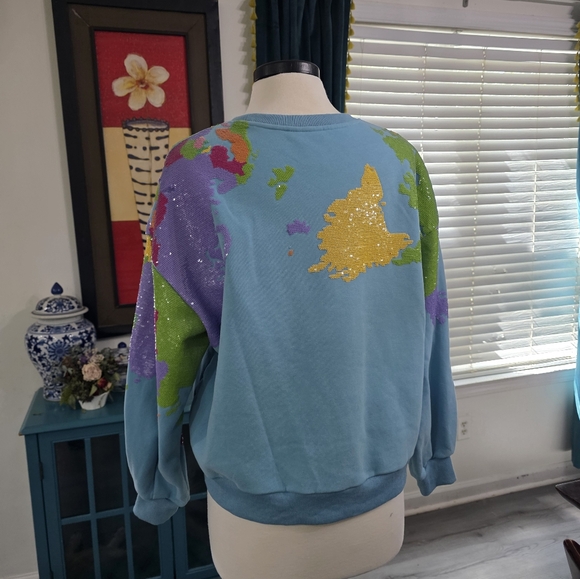 Queen Of Sparkles Sequin Map Sweatshirt - Picture 3 of 3